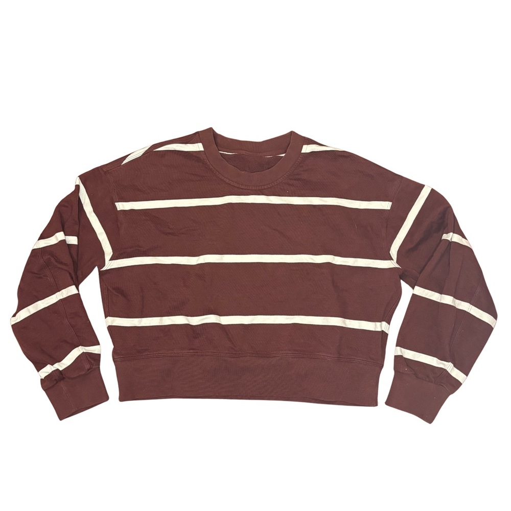 Lululemon Perfectly Oversized Cropped Crew Boundless Stripe Red Merlot White - Picture 2 of 6
